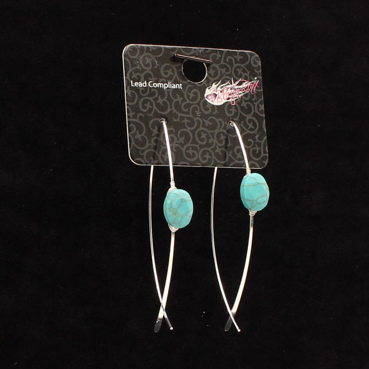 30918 Turquoise Stone Threaded Hooks Earrings, Silver - 3.75 X 2 In.