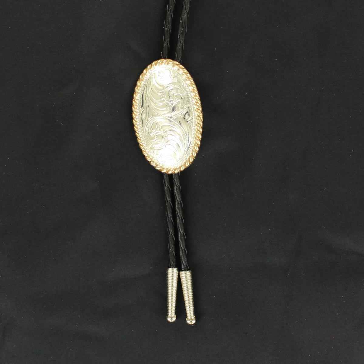 C10850 Oval Rope Edge Bolo, Sterling Silver Plated - 36 In.
