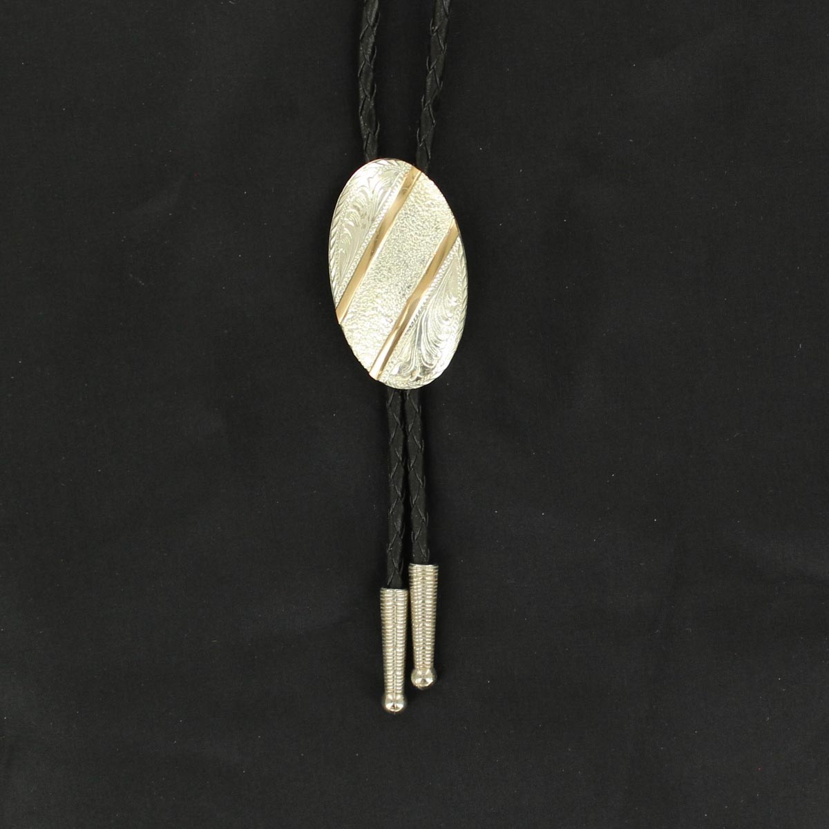 C10852 Oval Gold Trim Bolo, Sterling Silver Plated - 36 In.