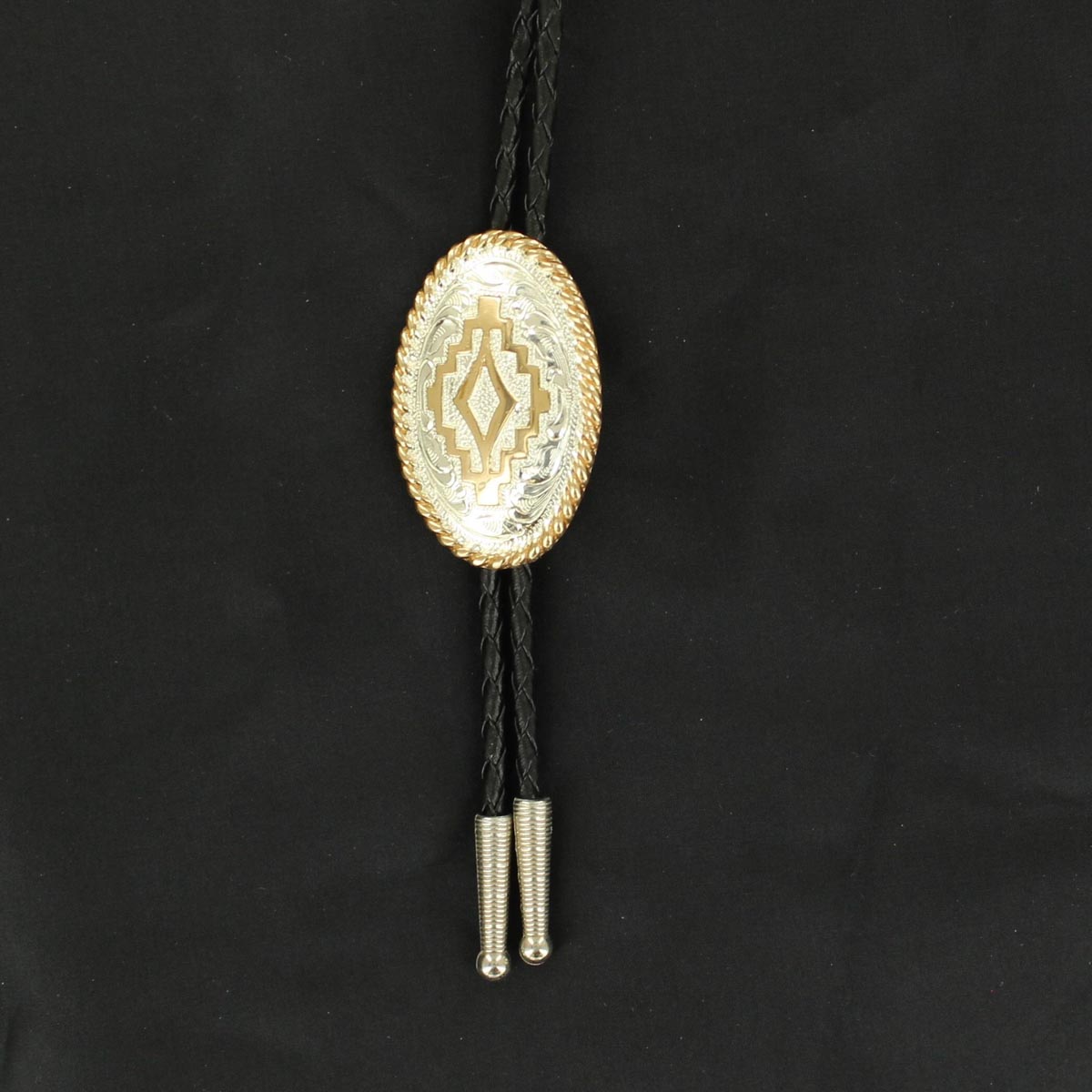 C10853 Oval Rope Edge Bolo, Sterling Silver Plated - 36 In.