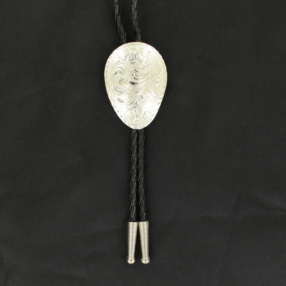 C10855 Pear Shape Floral Bolo, Sterling Silver Plated - 36 In.