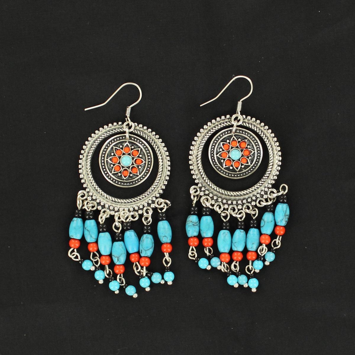 30338 Concho Drop Earrings, Turquoise & Red