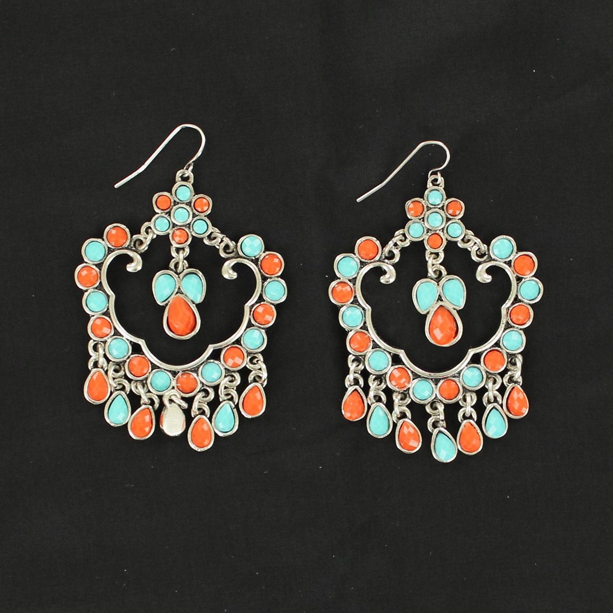 30342 Stone Chandelier Earrings, Turquoise & Red