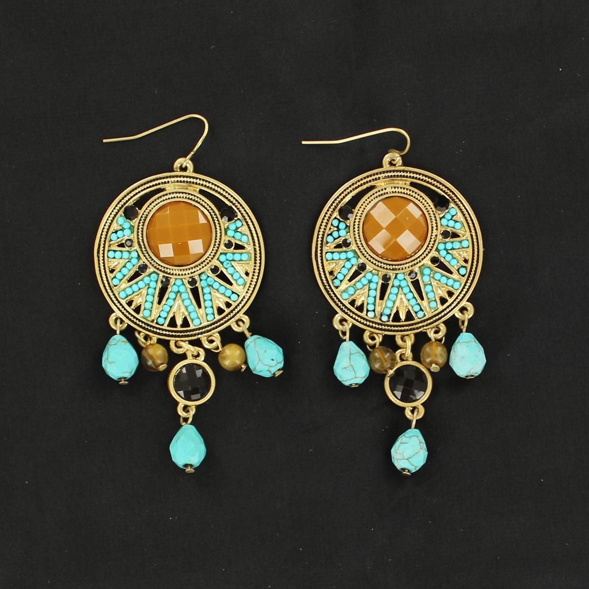 30346 Gold Chandelier Earrings, Gold Turquoise