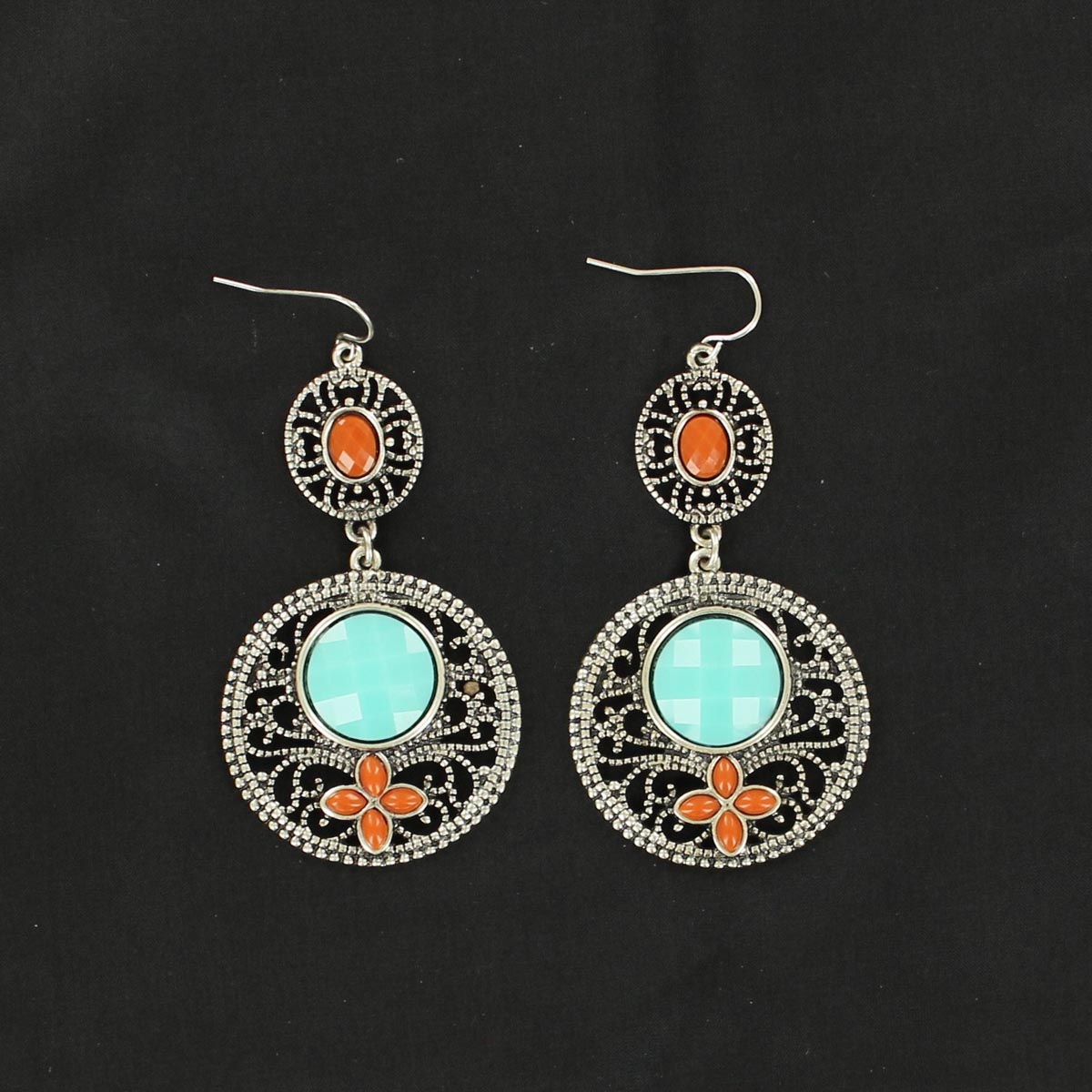 30390 Drop Stone Earrings, Red & Turquoise