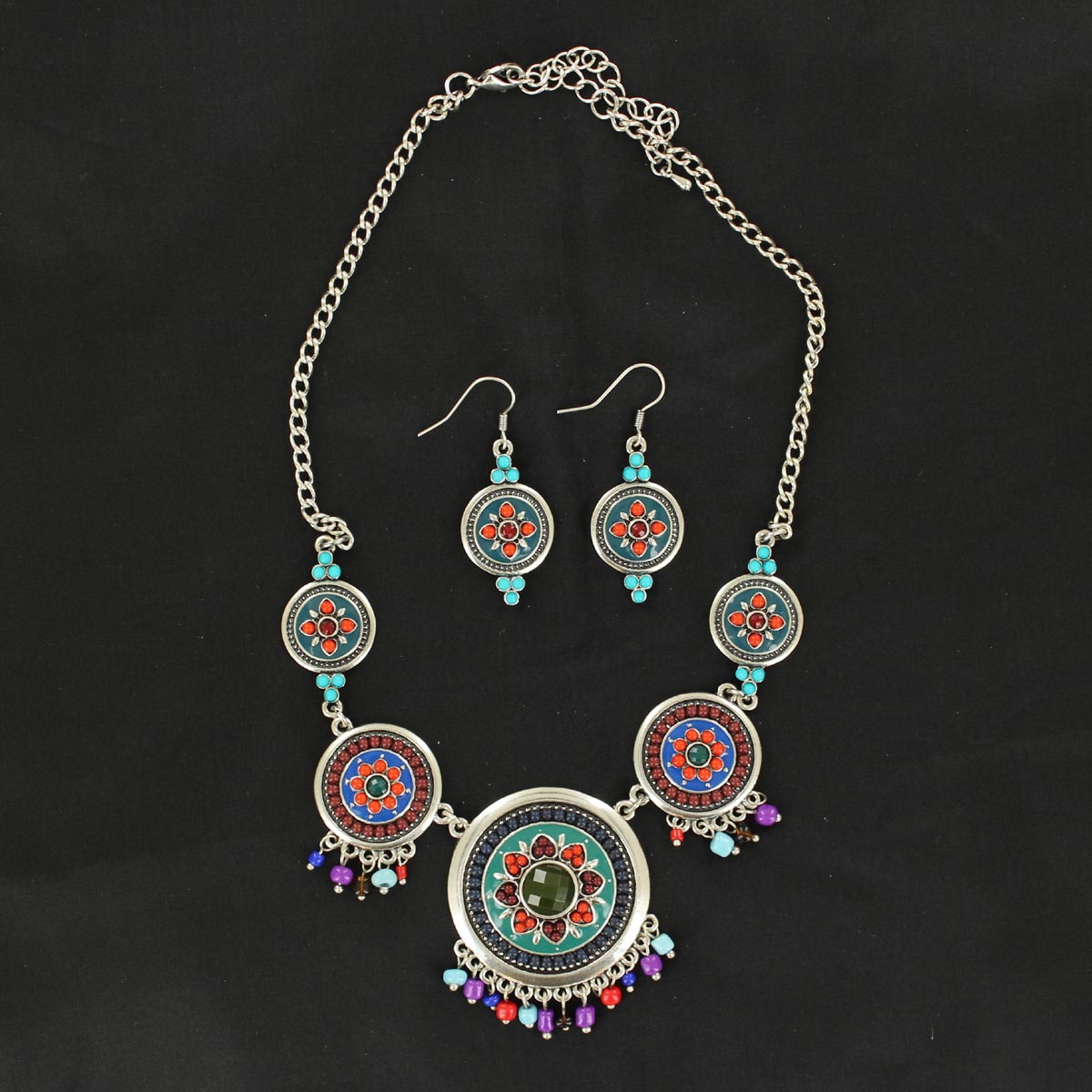 30440 Colorful Concho Necklace Set, Red & Turquoise