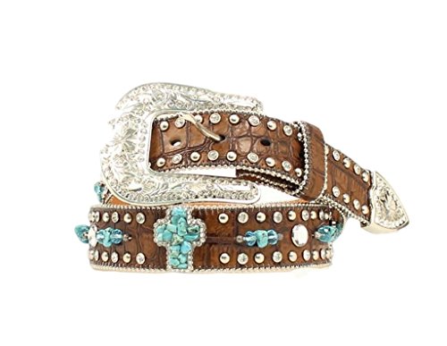 UPC 701340377257 product image for Nocona Belt N3484602-M 1.5 in. Womens Turquoise-Hue Stone Cross & Croc Print Lea | upcitemdb.com