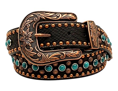 UPC 701340548428 product image for N3498701-S 1.5 in. Womens Copper Nailhead Turquoise Belt, Black - Small | upcitemdb.com