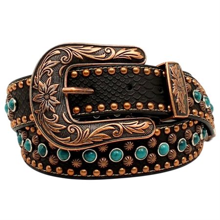 UPC 701340548435 product image for Nocona Belt N3498701-M 1.5 in. Womens Copper Nailhead Turquoise Belt Black - Med | upcitemdb.com