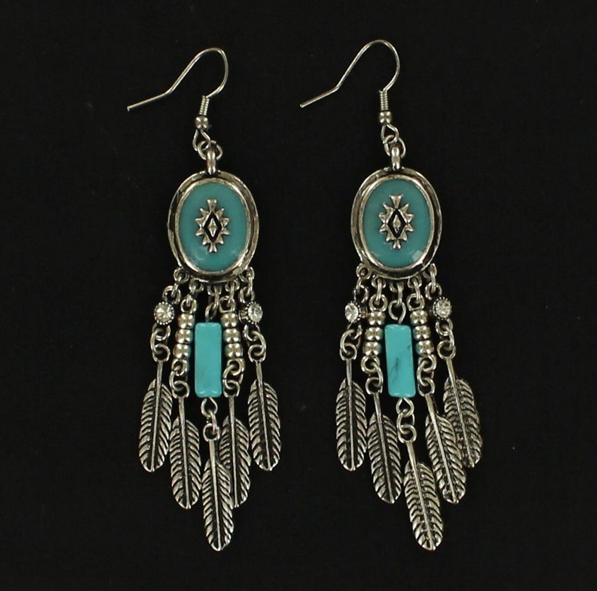 30636 Chandelier Style Feather Earrings, Turquoise
