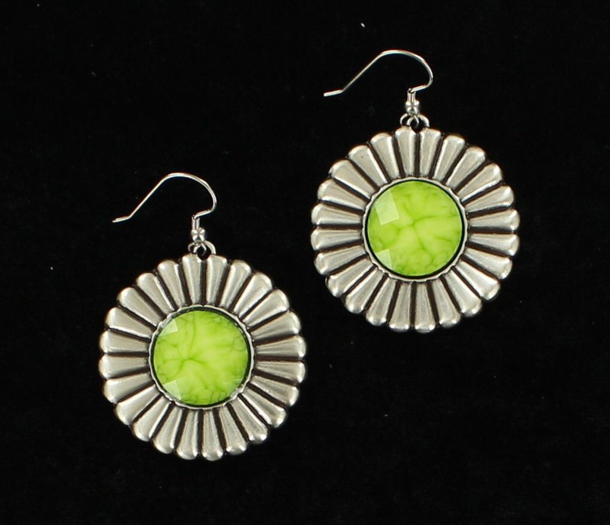 30672 Daisy Style Concho Earrings With Stone, Lime Green