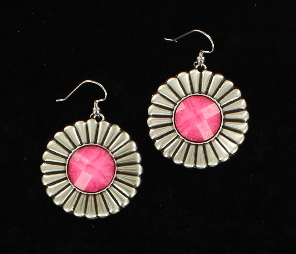 30674 Daisy Style Concho Earrings With Stone, Hot Pink