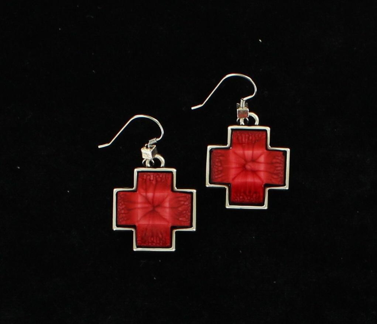 30676 Block Cross Earrings, Red
