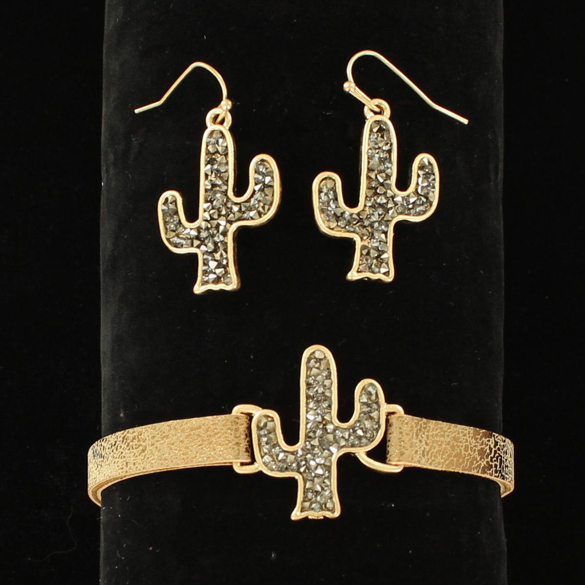 30958 Cactus Bracelet With Snap Closure Jewelry Set, Gold