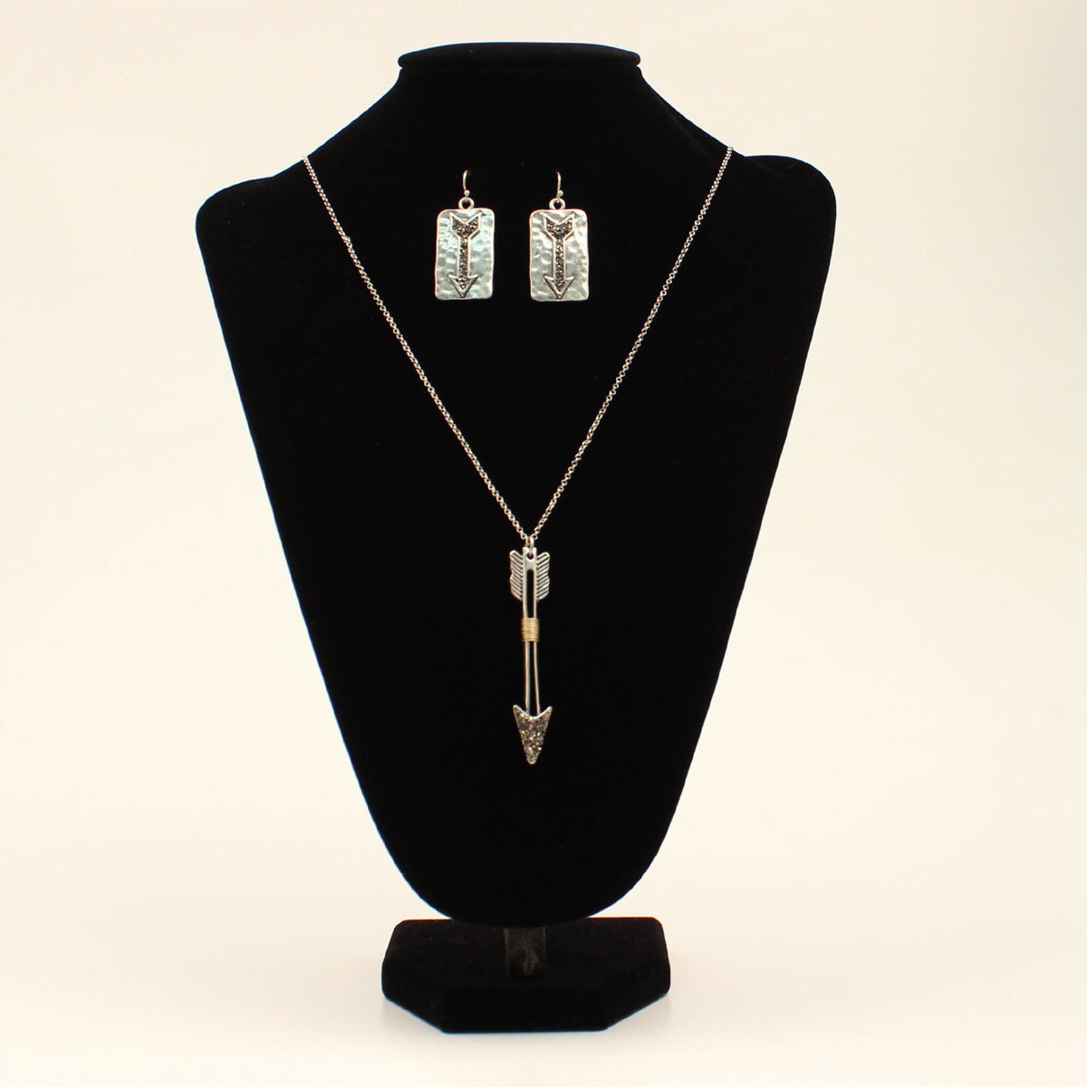 30960 Small Silver Chain Arrow Pendant Necklace & Earrings Set - 35 In.