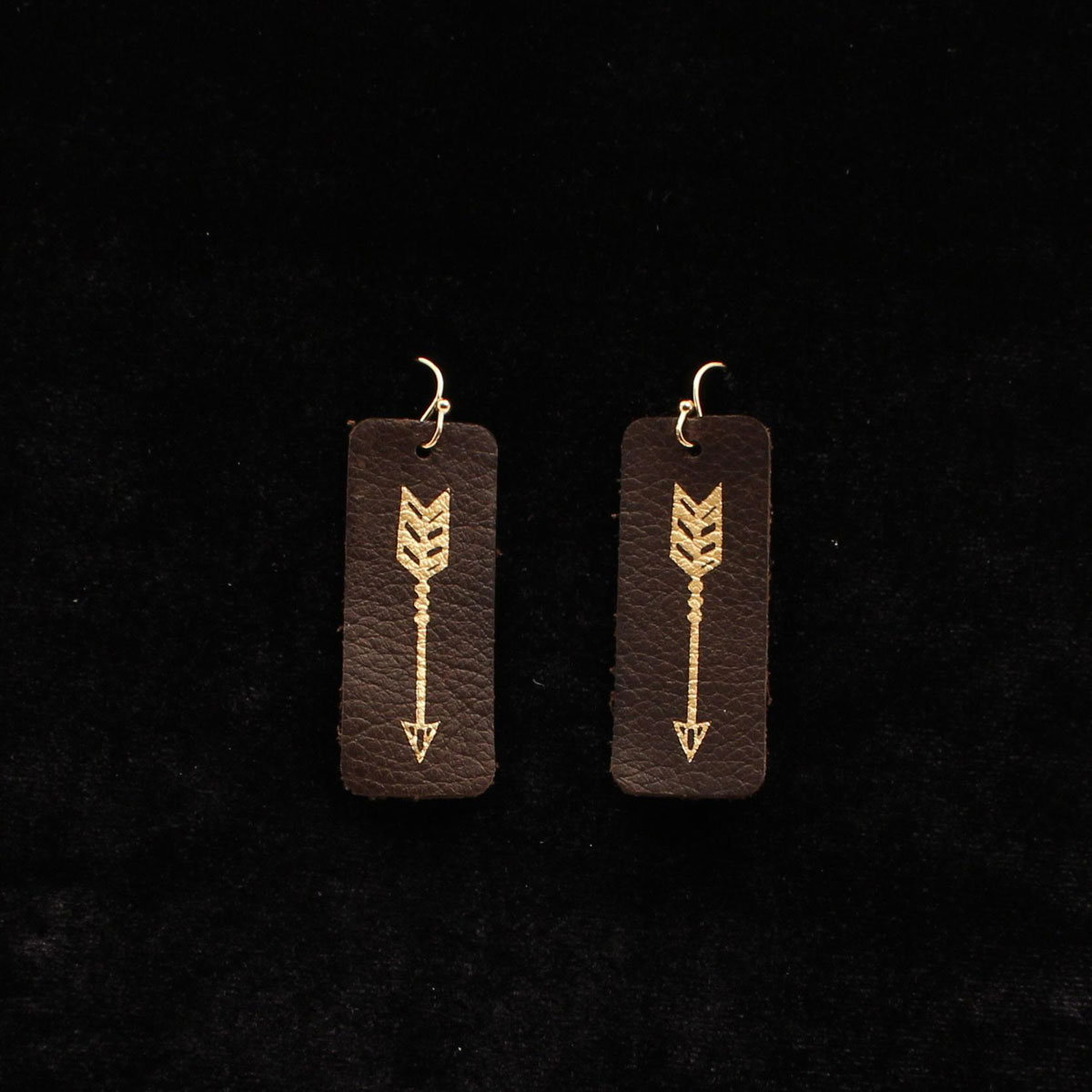 30964 Metallic Gold Arrows Leather Gold French Hook Style Earrings