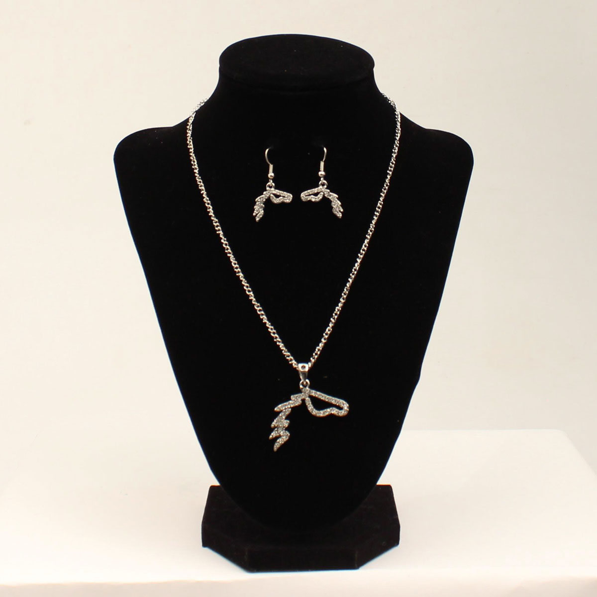 Den1320 Silver Tone Clear Horse Necklace Set - 0.75 In.