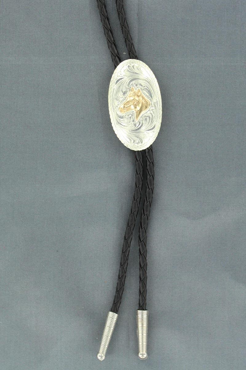 22152 Oval Bolo With Horsehead, Shiny Silver & Shiny Gold - 36 In.