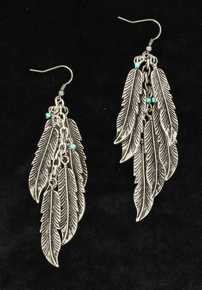 30756 Multi Feathers Dangle Earrings, Turquoise