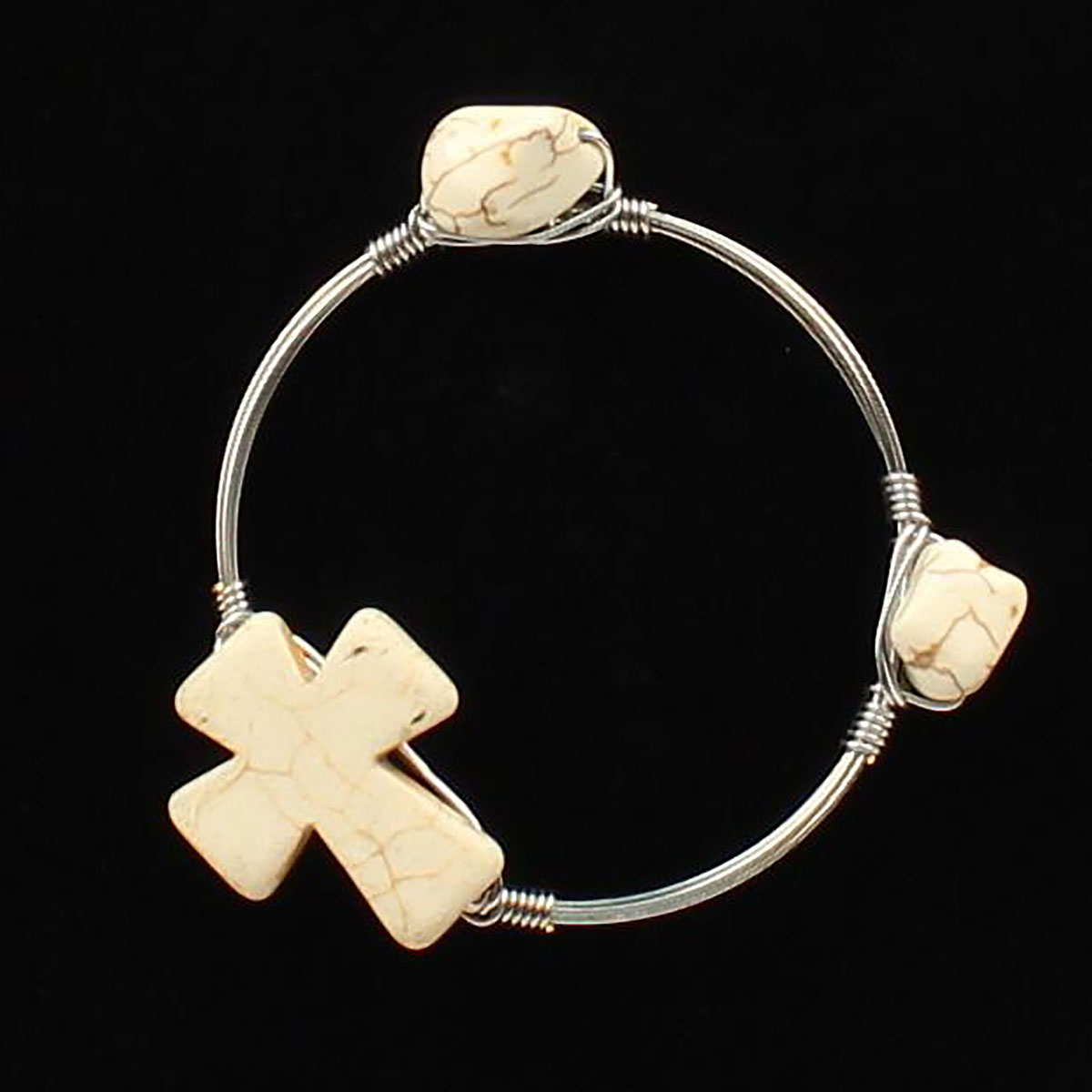 30760139 Wired Stone Cross Bangle Bracelet, Cream Cross & Stones