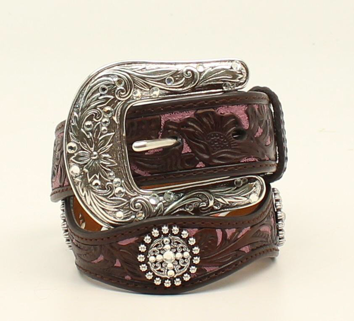 UPC 701340542372 product image for A1301802-20 Girls Scptd Floral Oly Belt with Crystal Conchos & Buckle, Pink  | upcitemdb.com