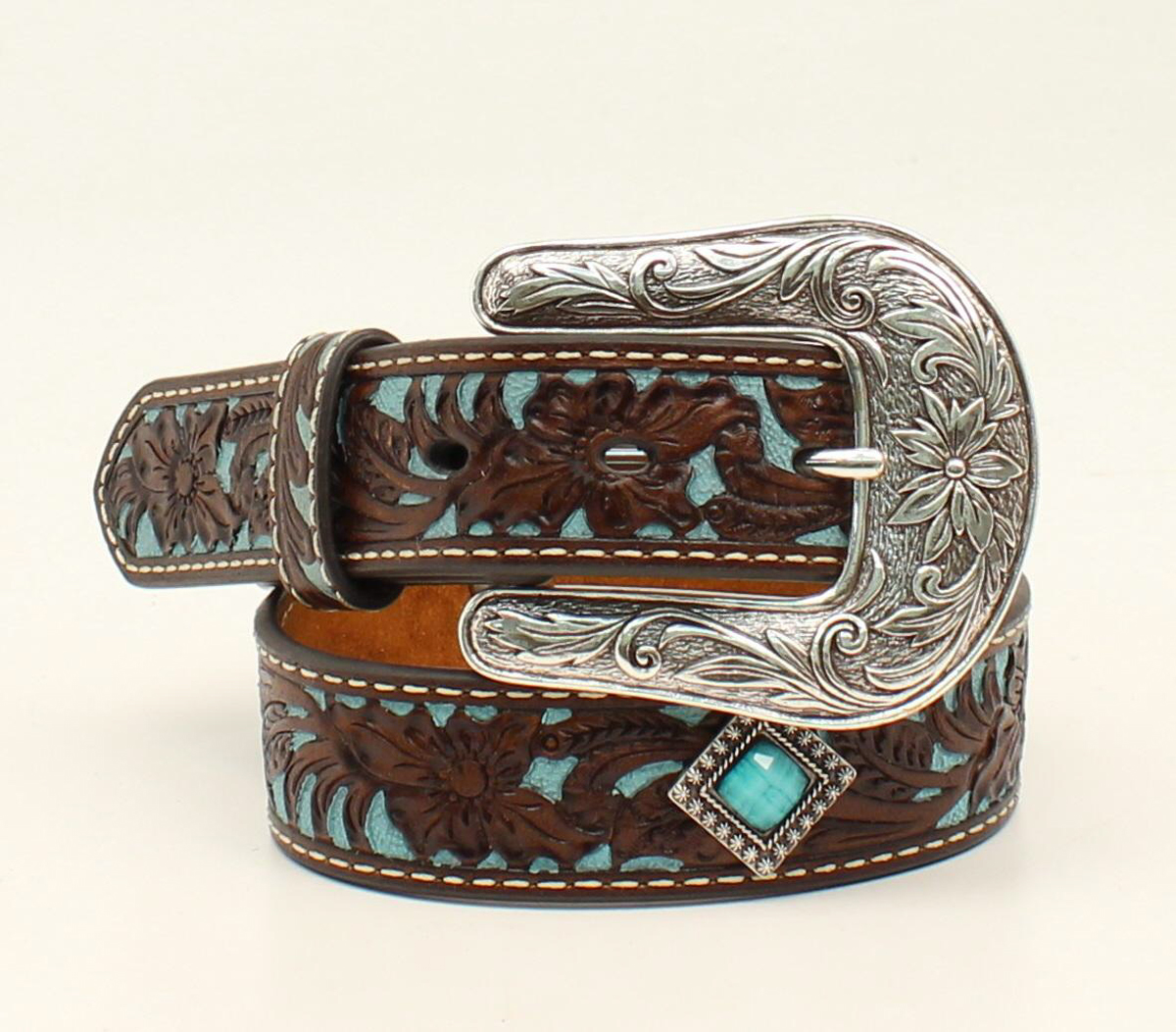 UPC 701340542488 product image for A1302402-18 Girls Floral Overlay Diamond Concho Belt & Buckle, Brown - Size  | upcitemdb.com