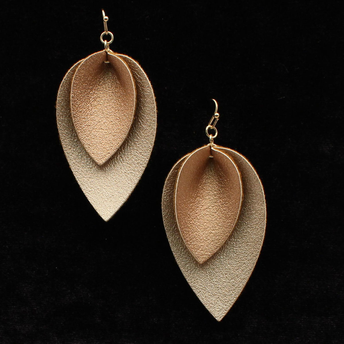 30977 Double Leaf Design Earrings, Gold