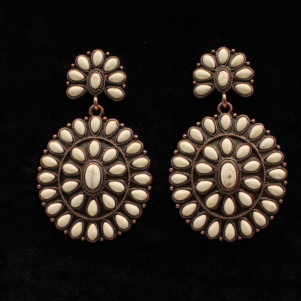 30968 Western Concho Style Earrings, Ivory