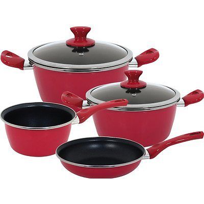 01bvfitr007 Fit Red Porcelain On Steel Cookware Set - 7 Piece