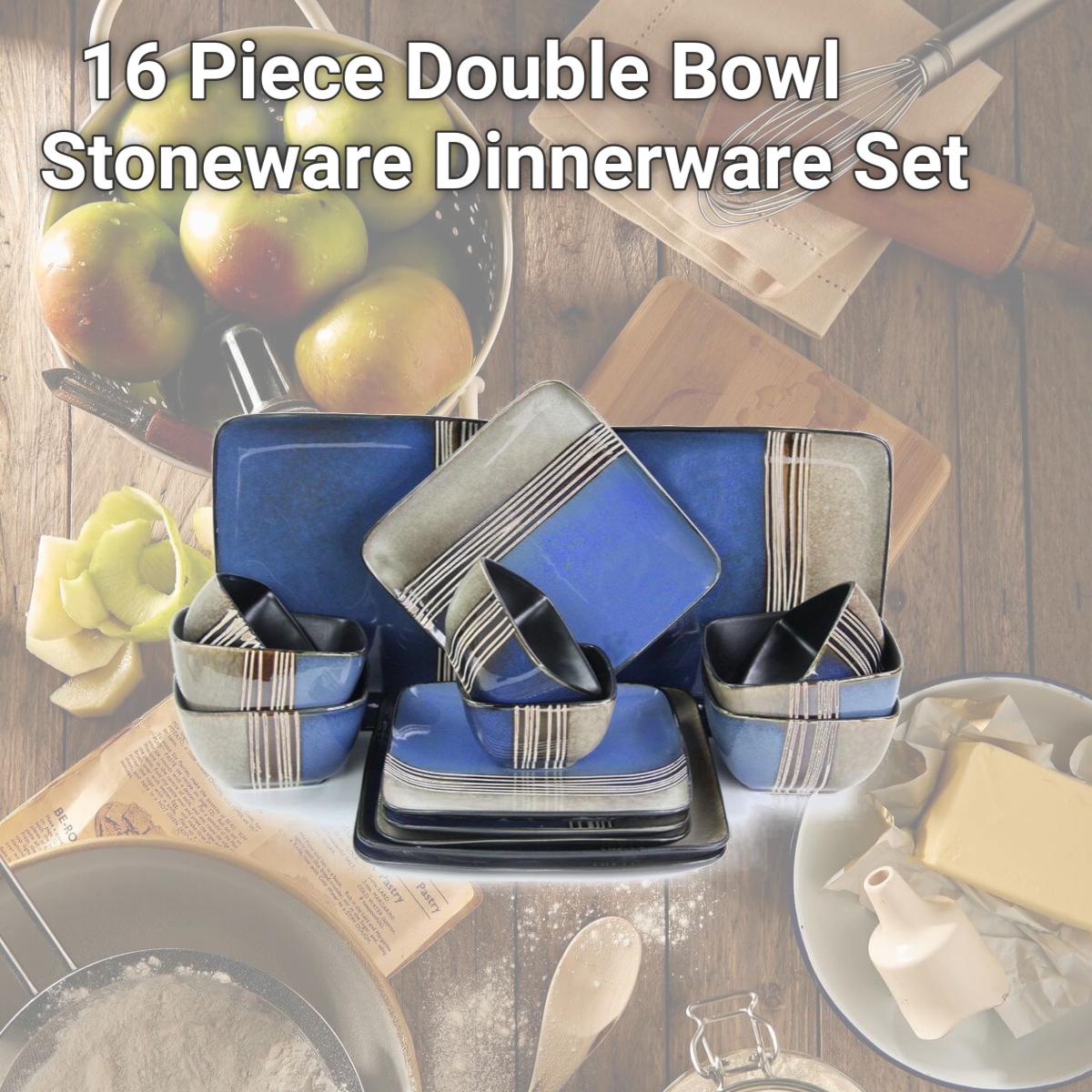 Picture of Elama ELM-UPTOWN16 16 Piece Double Bowl Stoneware Dinnerware Set