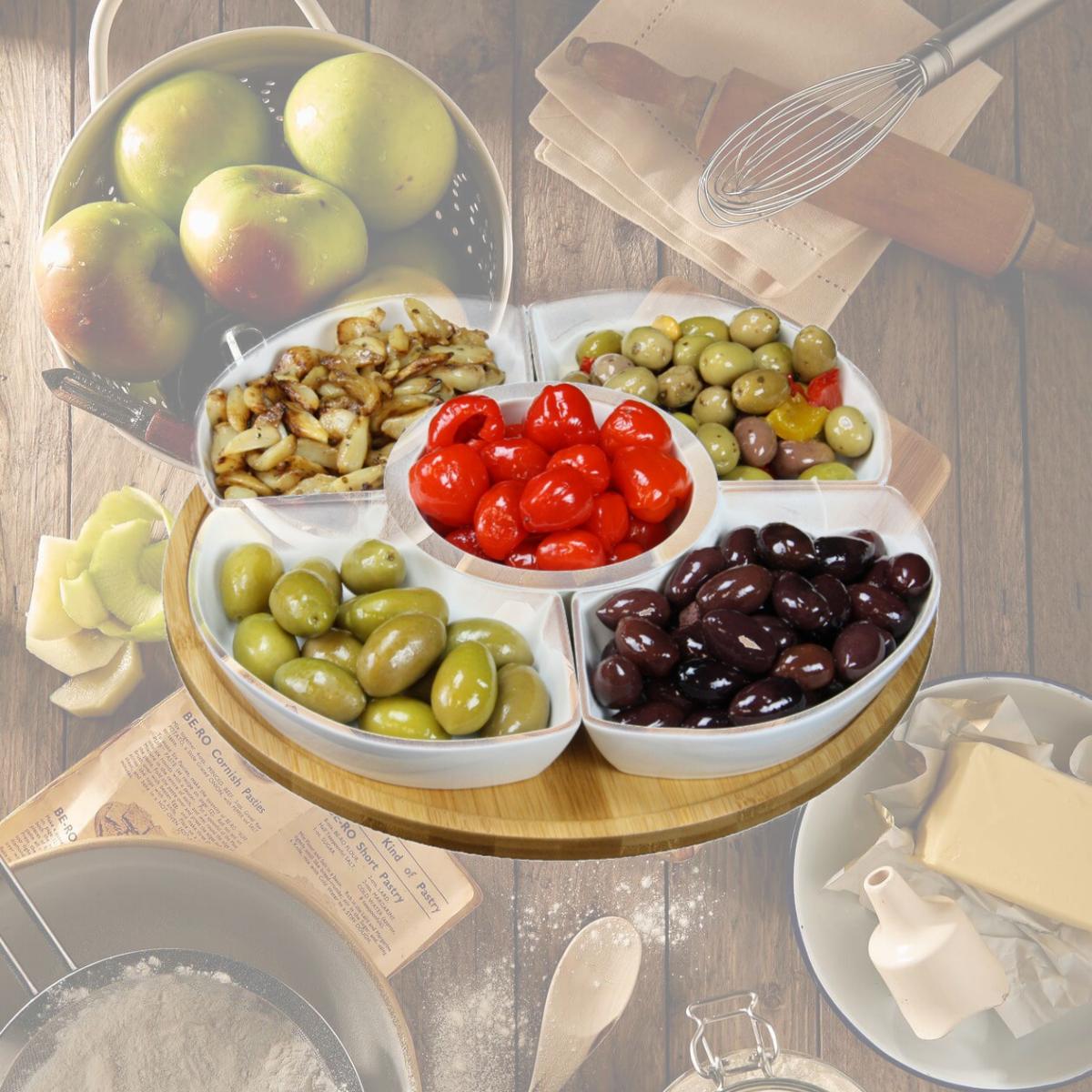 Picture of Elama Signature EL-188 12.25 in. Lazy Susan Appetizer & Condiment Server Set with 5 Serving Dishes & A Bamboo Lazy Suzan Serving Tray -6 Piece