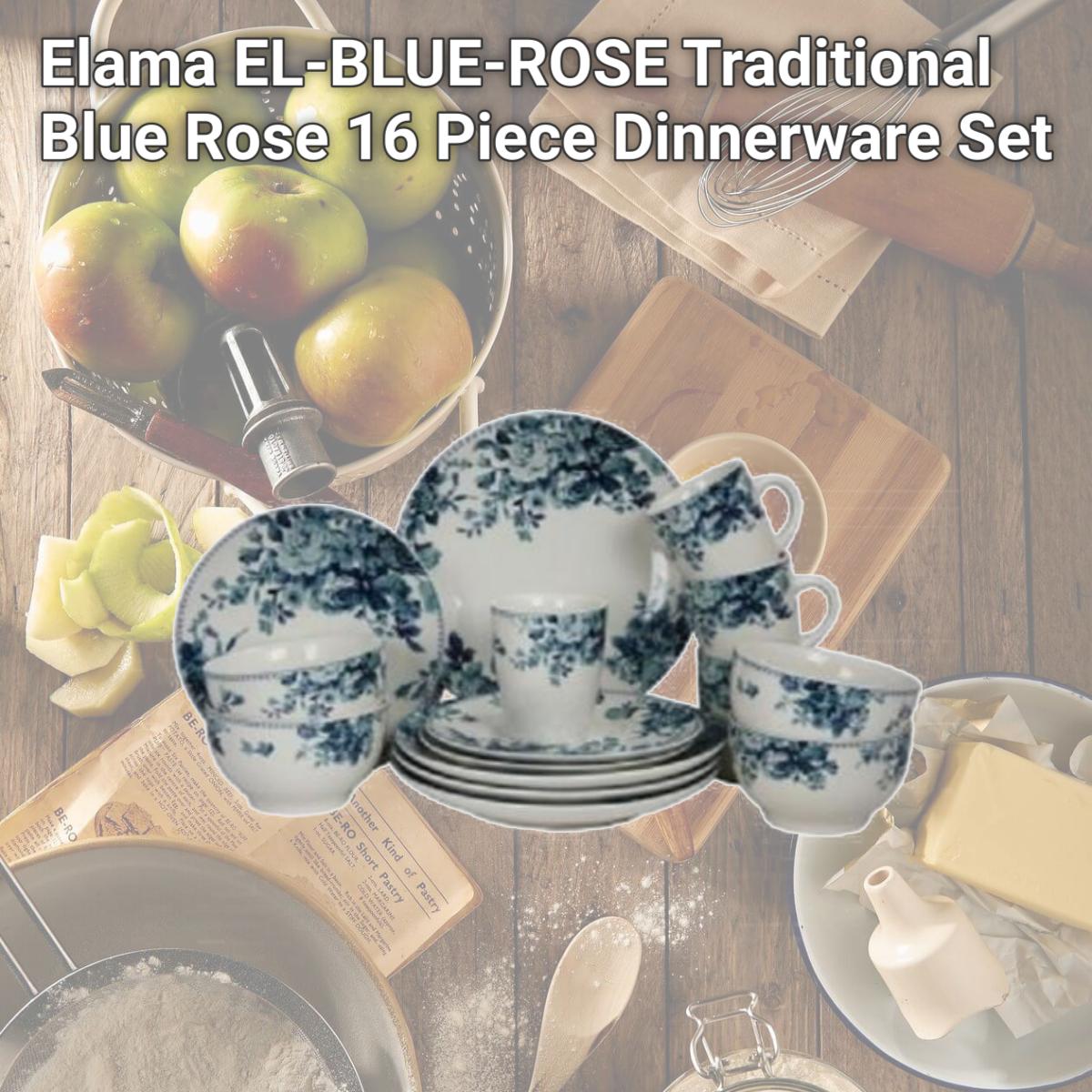 Picture of Elama EL-BLUE-ROSE Traditional Blue Rose 16 Piece Dinnerware Set