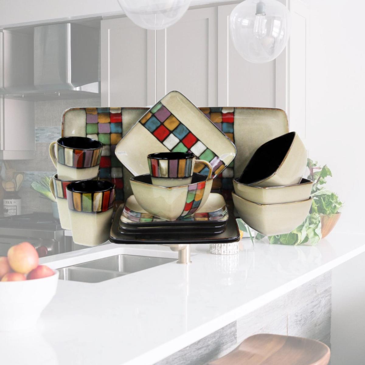 Picture of Elama ELM-MELANGE16 Stoneware Dinnerware Set with Complete Service for 4 - 16 Piece
