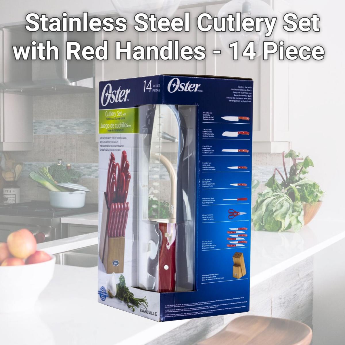 Picture of Oster 81011.14 Stainless Steel Cutlery Set with Red Handles - 14 Piece