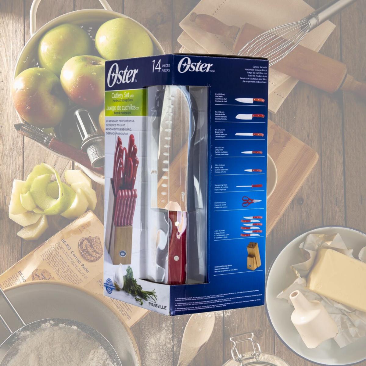 Picture of Oster 81011.14 Stainless Steel Cutlery Set with Red Handles - 14 Piece