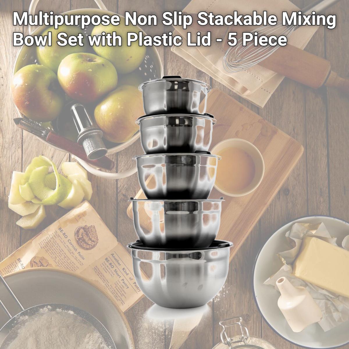 Picture of MegaChef MG-10L Multipurpose Non Slip Stackable Mixing Bowl Set with Plastic Lid - 5 Piece