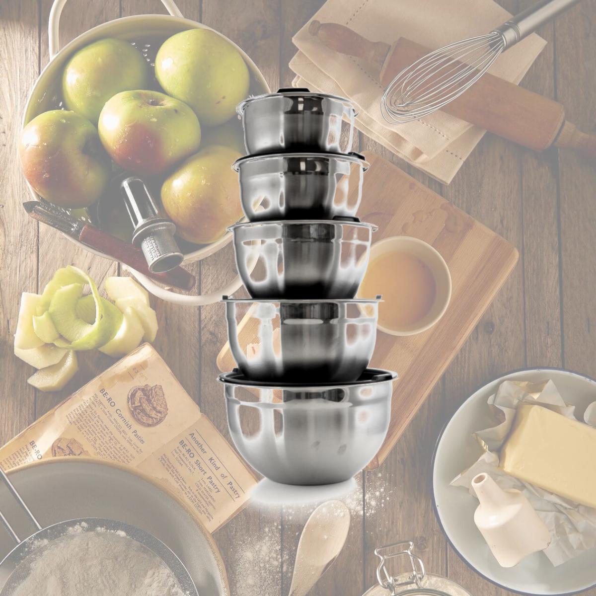 Picture of MegaChef MG-10L Multipurpose Non Slip Stackable Mixing Bowl Set with Plastic Lid - 5 Piece