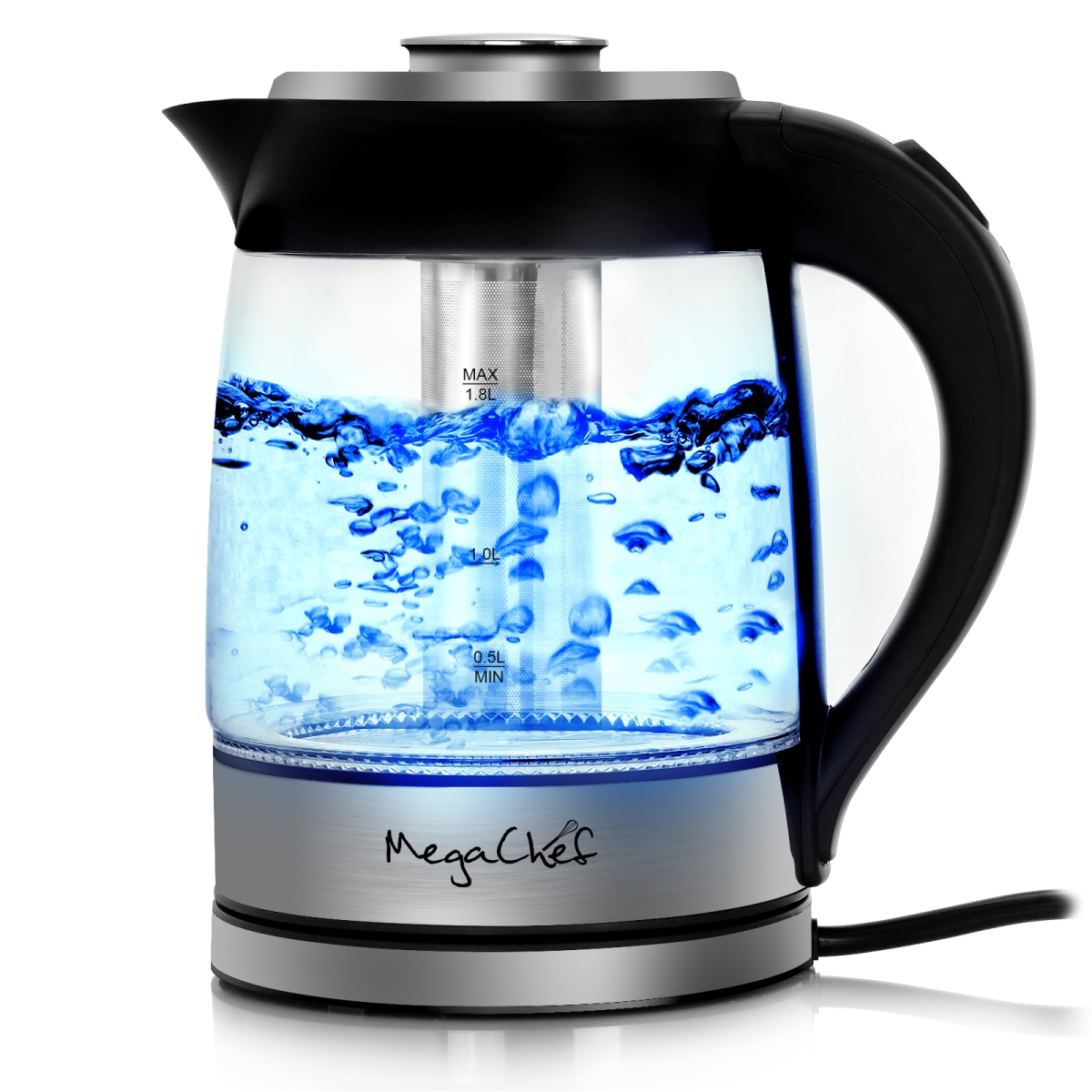 Mgktl-1777 1.8 Litre Cordless Glass & Stainless Steel Electric Tea Kettle With Tea Infuser