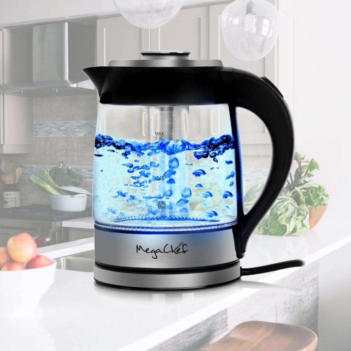 Picture of MegaChef MGKTL-1777 1.8 Litre Cordless Glass & Stainless Steel Electric Tea Kettle with Tea Infuser