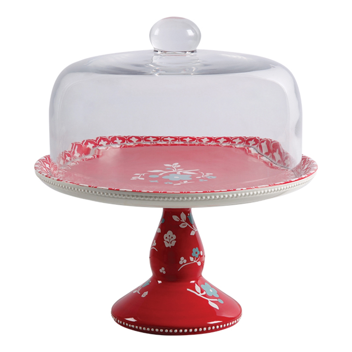 116801.02 10.25 In. Cherry Diner Hand Painted Durastone Cake Stand With Glass Dome