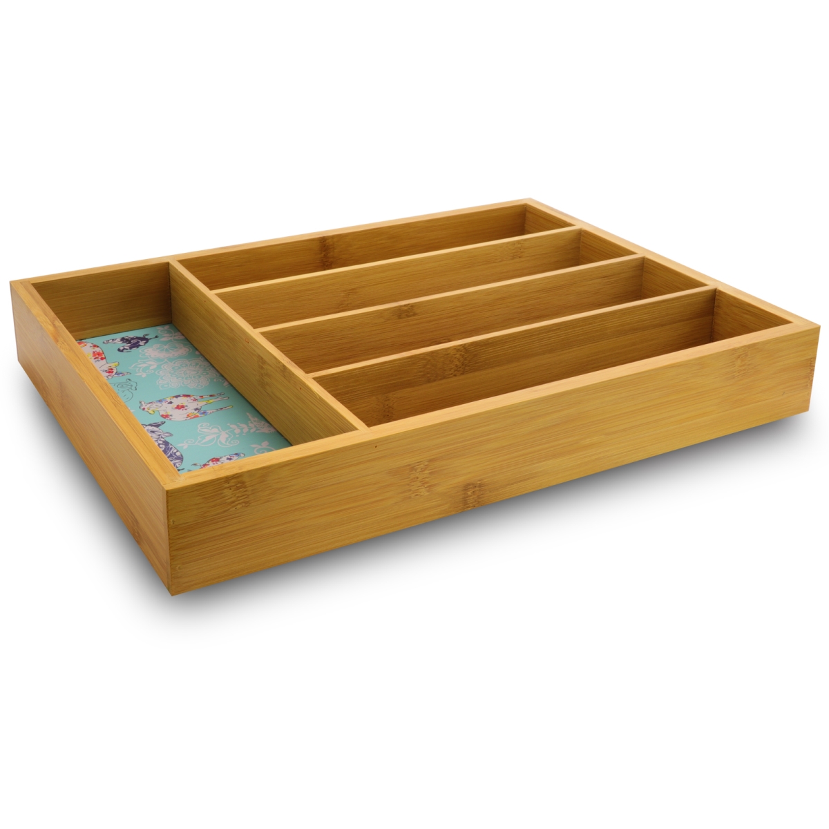 122884.01 14 In. Life On The Farm 5 Compartment Bamboo Utensil Tray In Farm & Floral Pattern