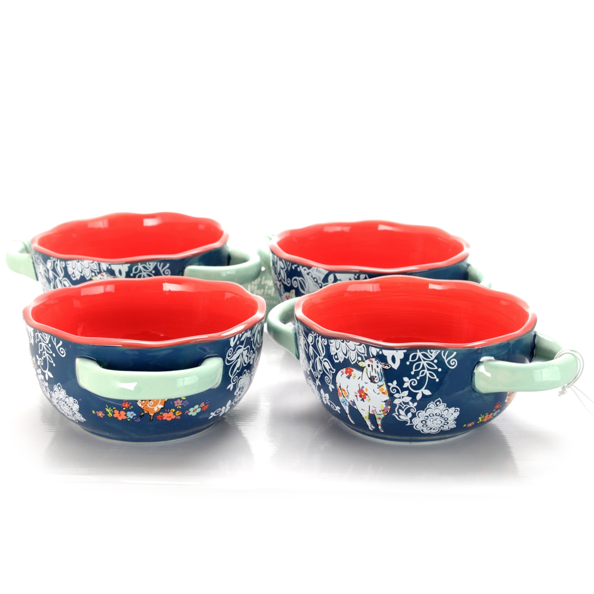 123205.01 6 In. Life On The Farm Ceramic Soup Bowl Set With Handles - 4 Piece