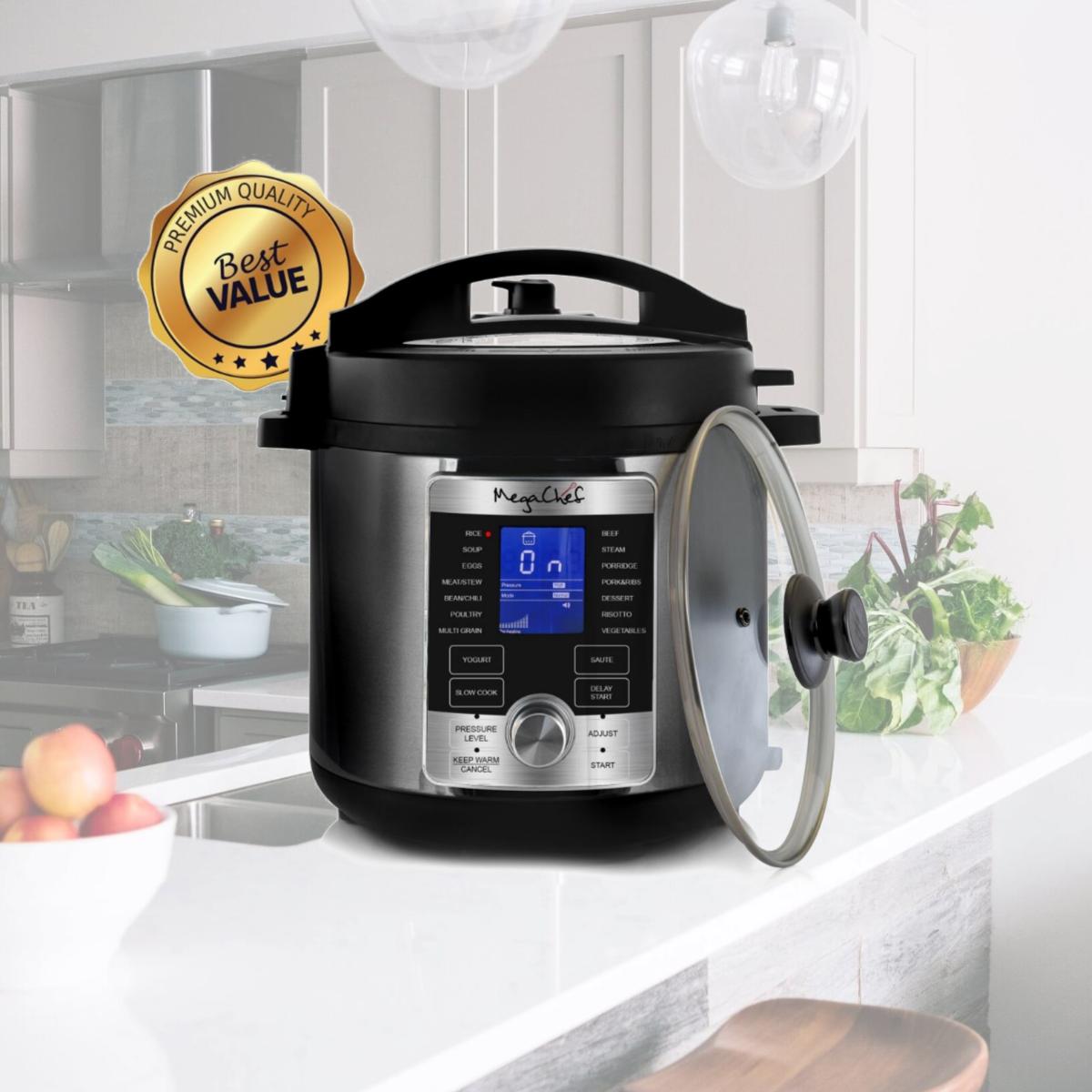 Picture of Megachef MCPR-6100 6 qt. Electric Digital Pressure Cooker with Lid, Stainless Steel