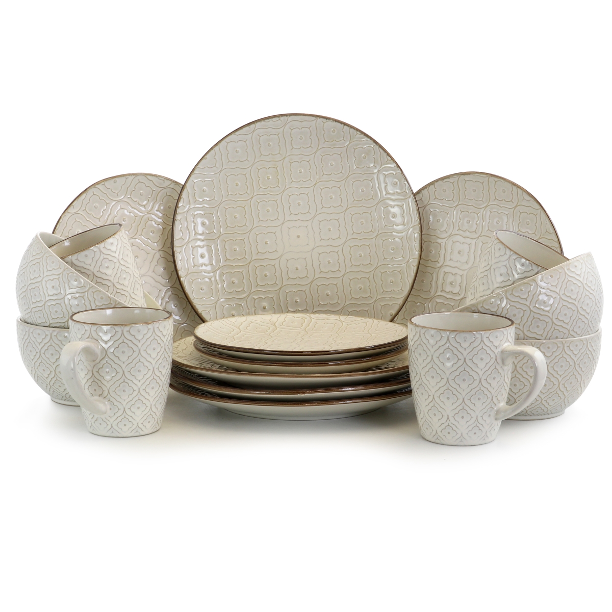 El-whitelily Lily Luxurious Stoneware Dinnerware With Complete Setting For 4, White - 16 Piece