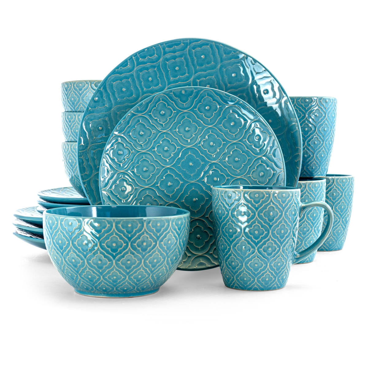 El-aqualily Lily Luxurious Stoneware Dinnerware With Complete Setting For 4, Aqua - 16 Piece