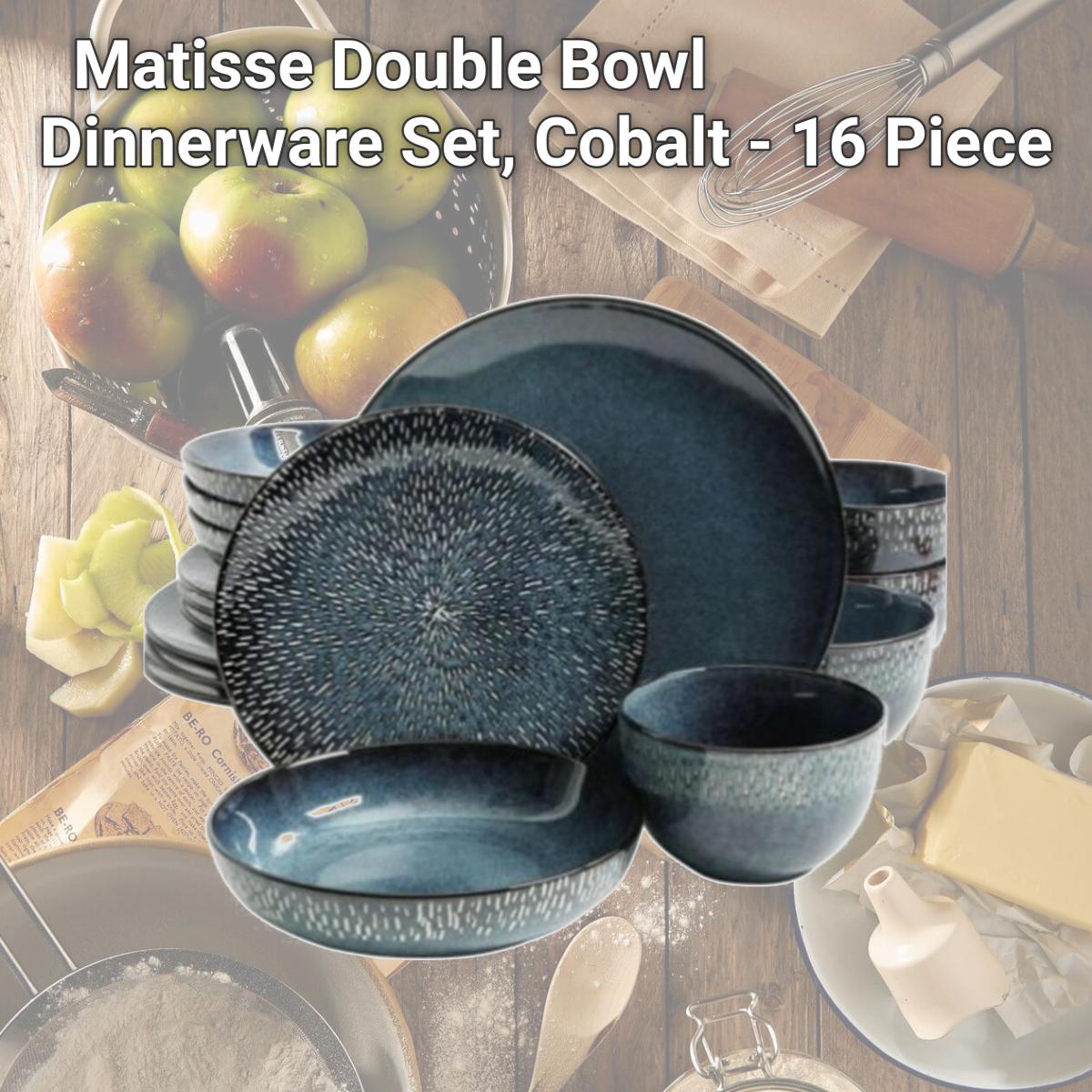Picture of Gibson 120831.16 Matisse Double Bowl Dinnerware Set, Cobalt - 16 Piece