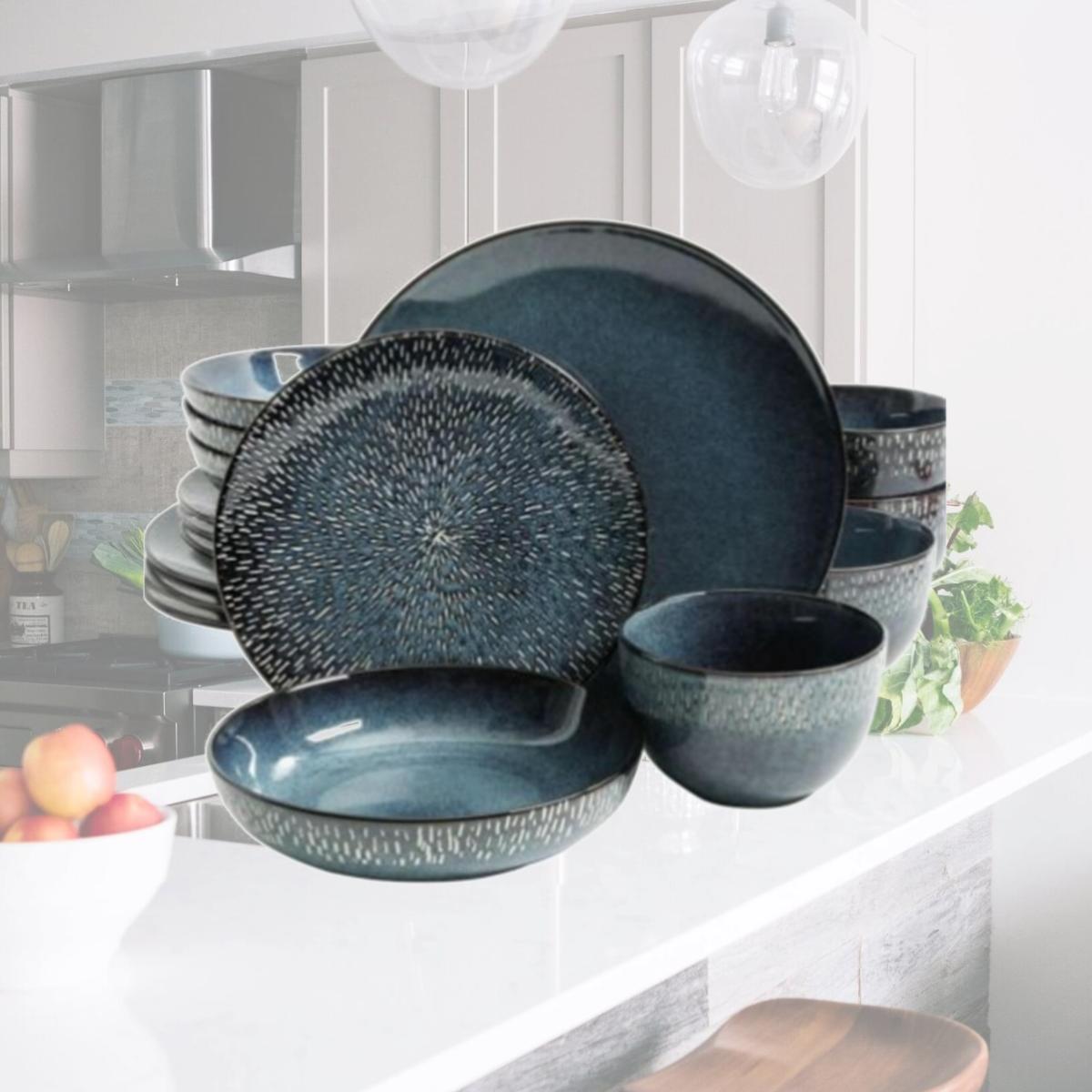 Picture of Gibson 120831.16 Matisse Double Bowl Dinnerware Set, Cobalt - 16 Piece