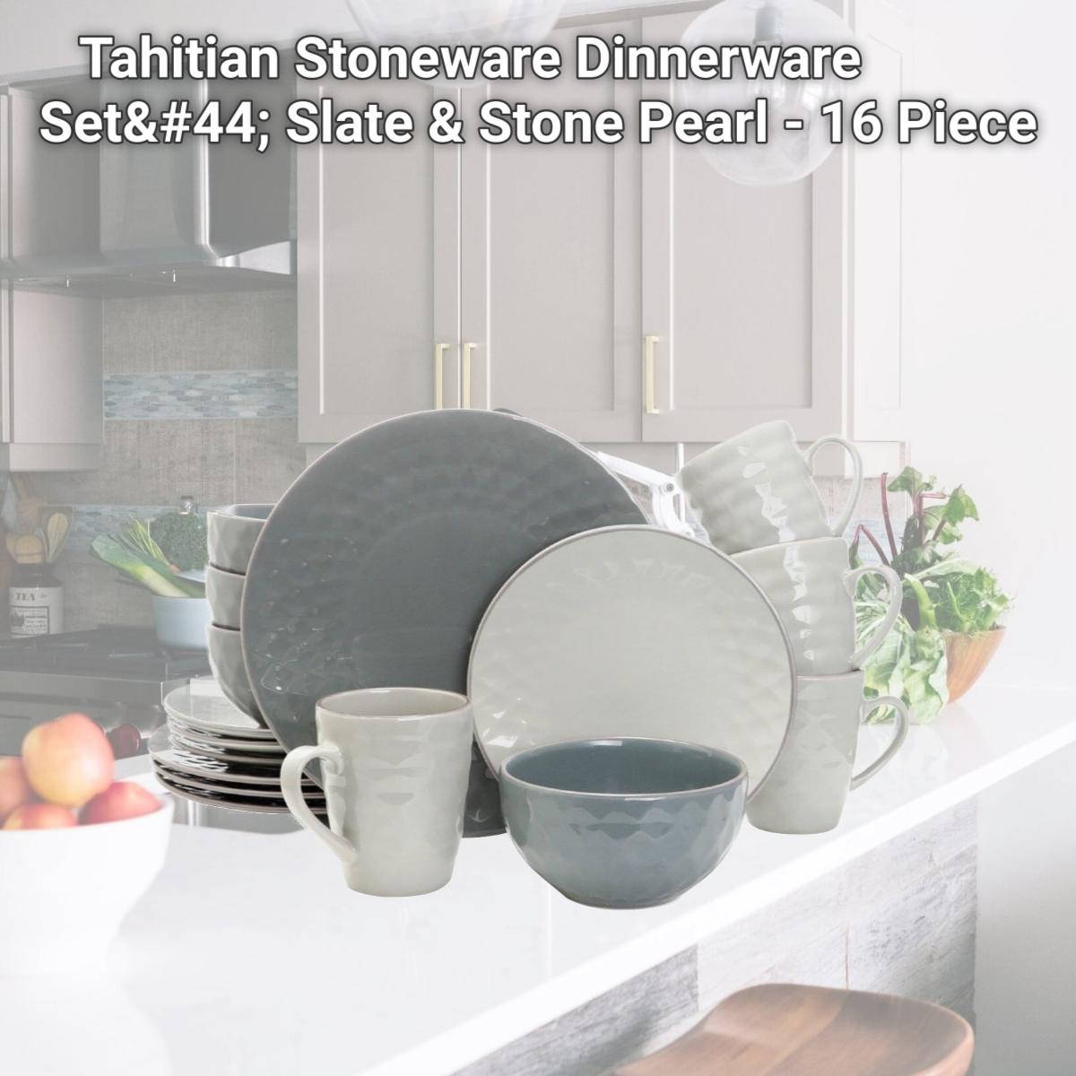 Picture of Elama EL-TAHITIANPEARL Elama Tahitian Stoneware Dinnerware Set, Slate & Stone Pearl - 16 Piece