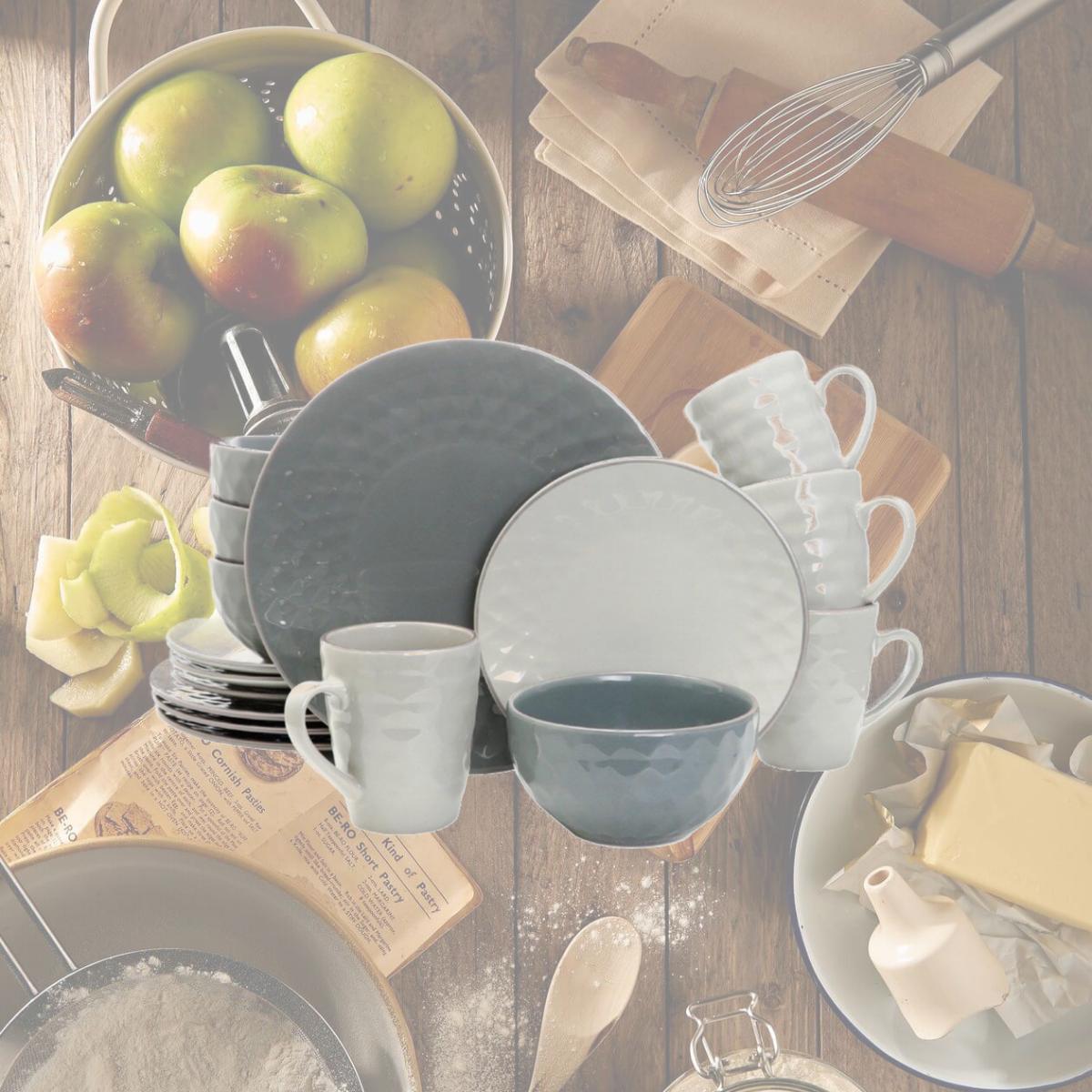 Picture of Elama EL-TAHITIANPEARL Elama Tahitian Stoneware Dinnerware Set, Slate & Stone Pearl - 16 Piece