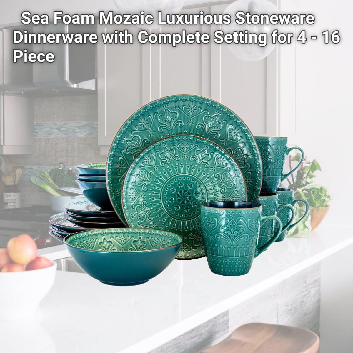 Picture of Elama EL-SEAFOAMMOZAIC Sea Foam Mozaic Luxurious Stoneware Dinnerware with Complete Setting for 4 - 16 Piece